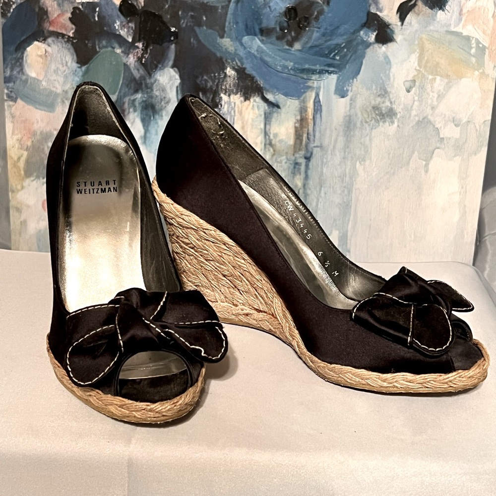 Stuart Weitzman Peep Toe Espadrille Wedge Heels